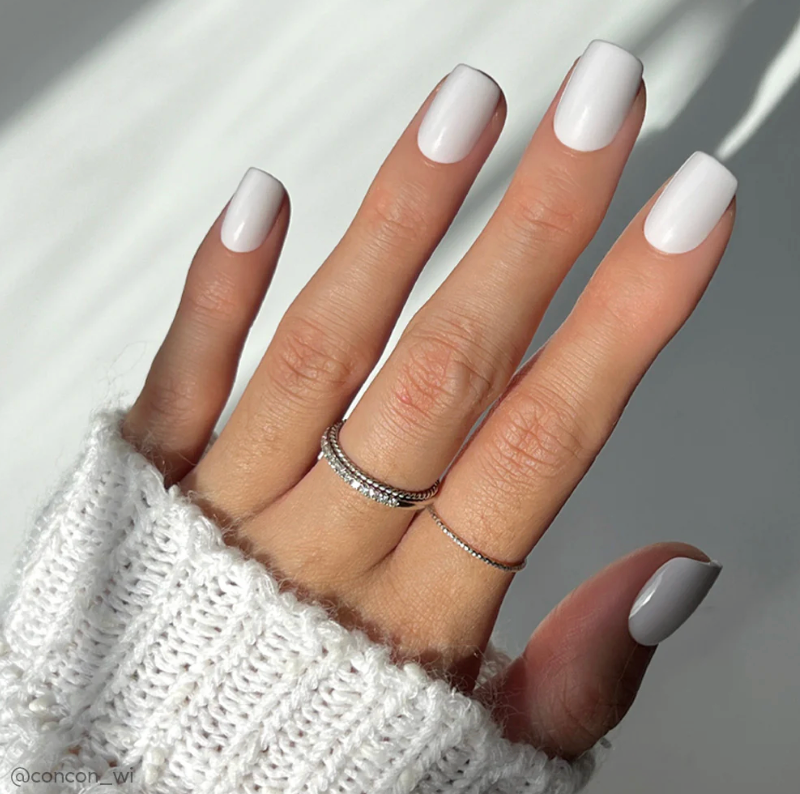 Lilac Gray Press On Nails - Short Squoval Solid Holiday