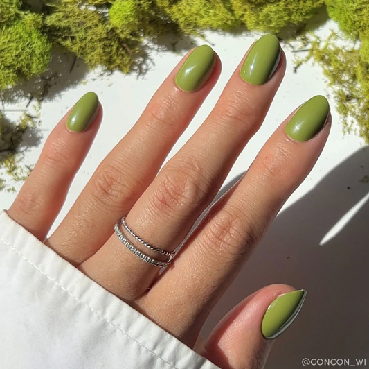 Moss Green Press-On Nails - Fall Solids - Short Oval