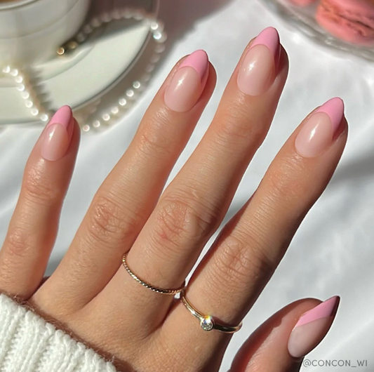 Pink Macaron Press-on Nails - Pink French Tip - Short Almond