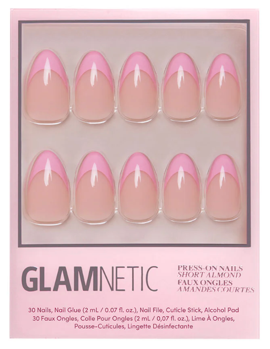 Pink Macaron Press-on Nails - Pink French Tip - Short Almond