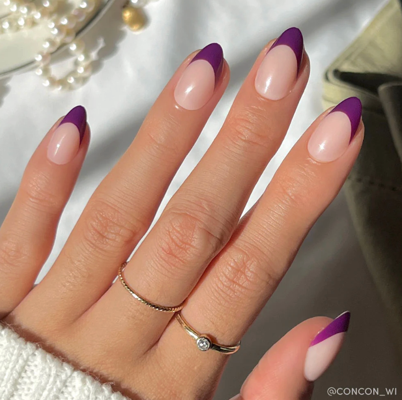 Plum Press-on Nails - Purple French Tip - Short Almond