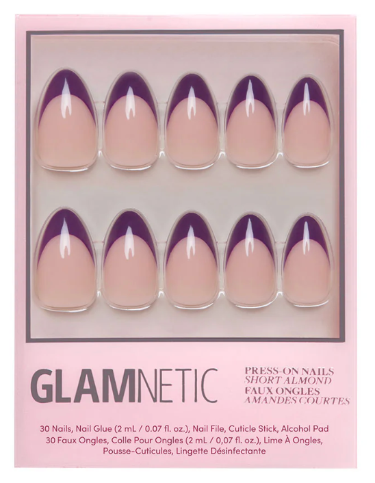 Plum Press-on Nails - Purple French Tip - Short Almond