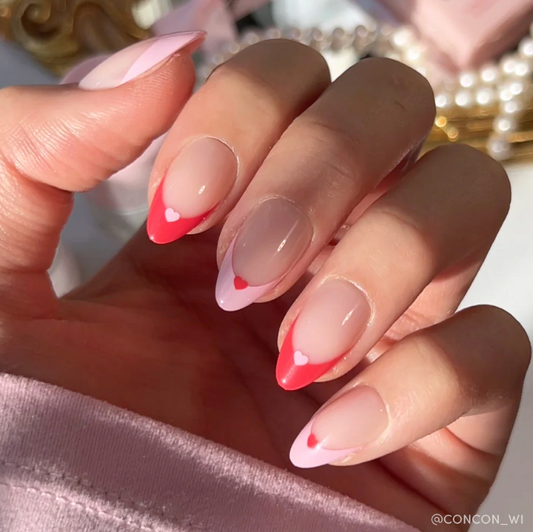 Pure Heart Press-on Nails - Short Almond - Pink Red Hearts