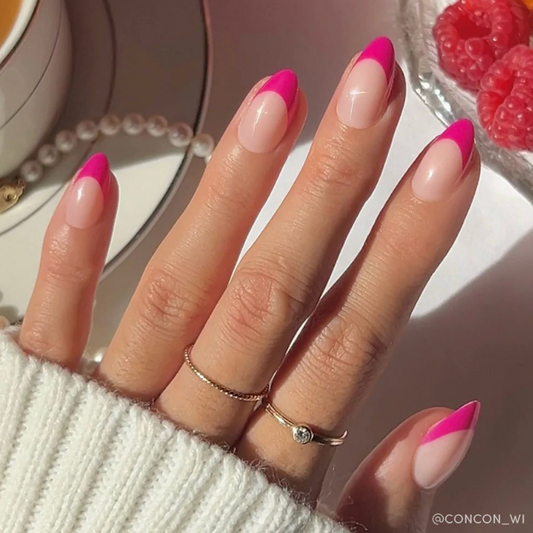Raspberry Sorbet Press-on Nails - French Tip - Short Almond