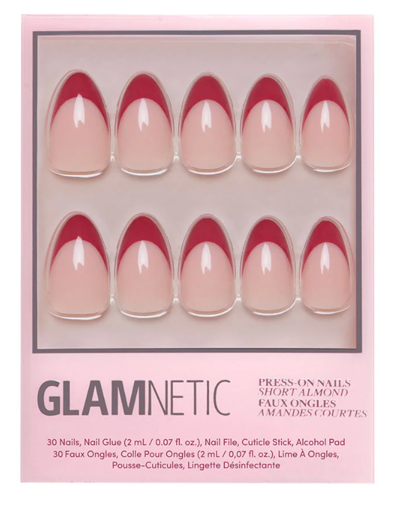 Rose Garden Press-on Nails - Red French Tip - Short Almond