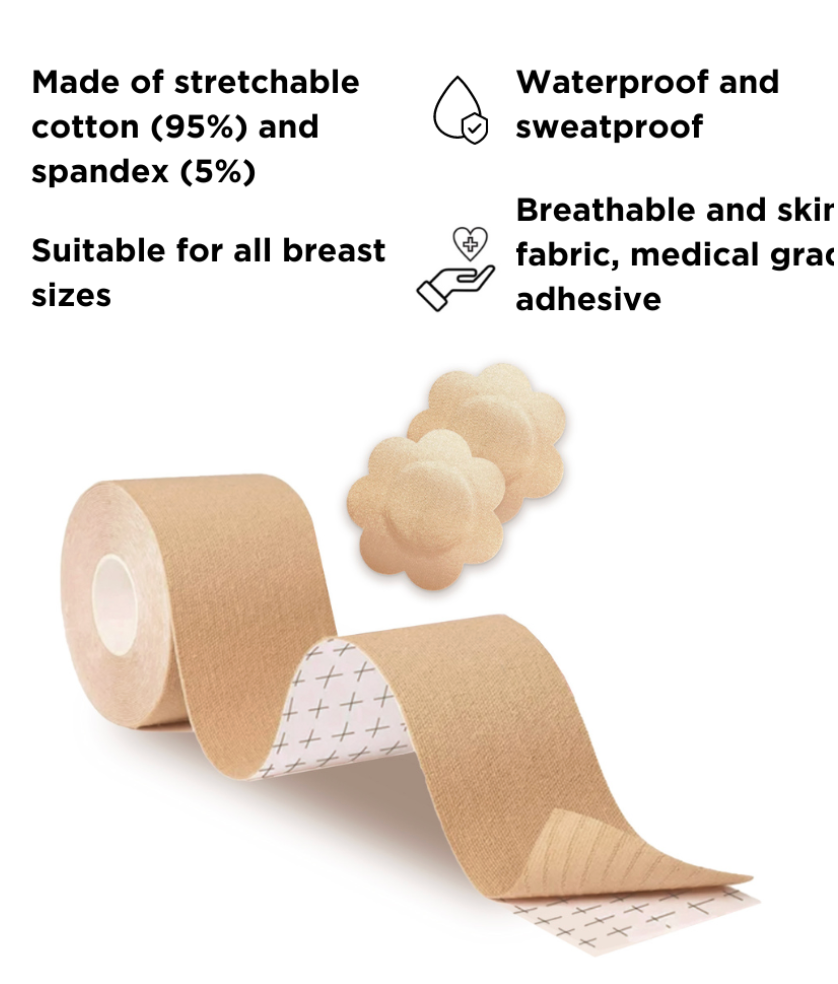 Breast Lift Tape + 3 Nipple Cover Sets – Instant Lift Bundle